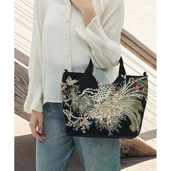 Women's Embroidered Phoenix Canvas Tote Bag