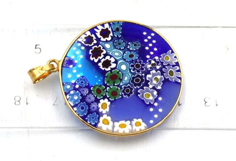 Lot of 2 925 sterling silver Murano Millefiori pendants