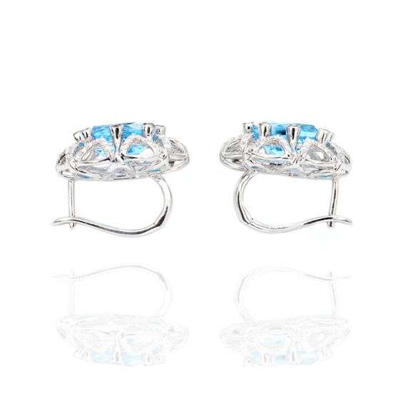 14k White Gold Natural Blue Topaz and Diamond Earrings