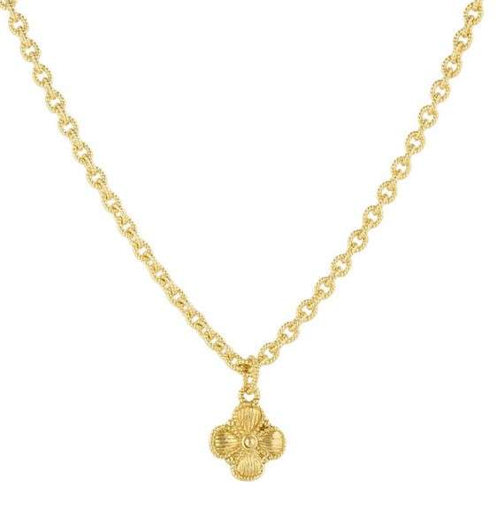 18kt Yellow gold Judith Ripka 0.02ct diamond clover pendant on chain
