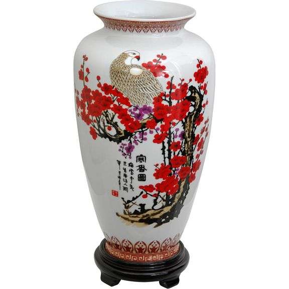 Red Lantern 14-Inch Cherry Blossom Porcelain Art