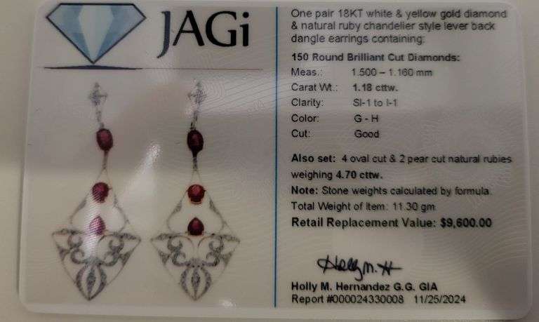Opulent 18K White and Yellow Gold Chandelier Earrings with 4 Natural Rubies and 1.18 ct Diamond Acce