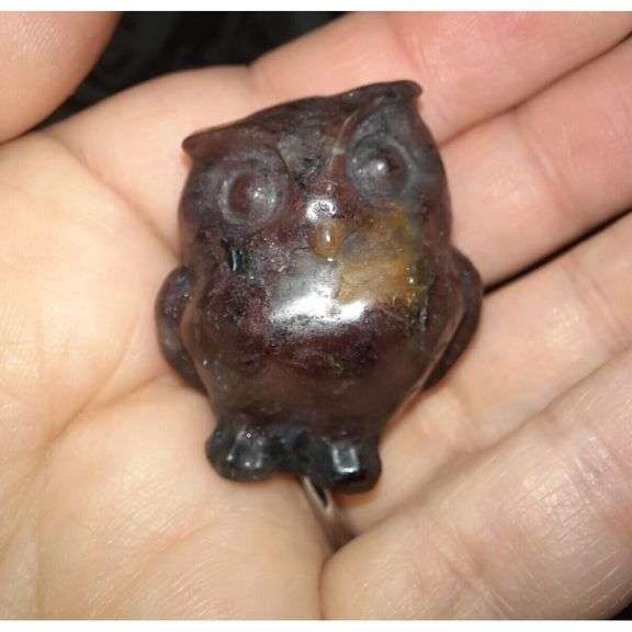 Hand Carved Garnet Crystal Owl Natural Gemstone