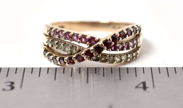 Beautiful 10K Yellow Gold Multi-Gemstone Ring