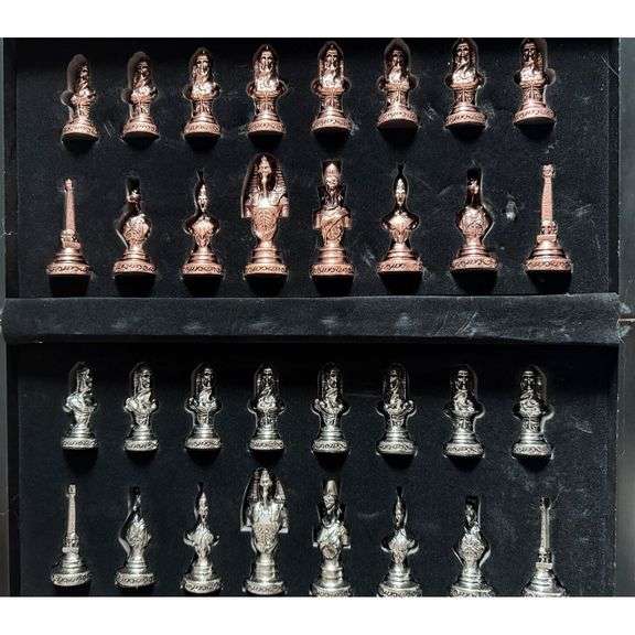 Egyptian Chess Set with Marbled Foldable Board