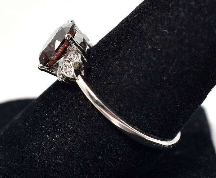 Red Garnet and Cz Gemstone Ring in Sterling Silver