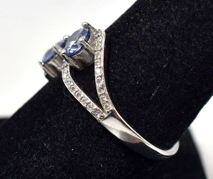 Purple and White CZ Gemstone Ring in Sterling Silver