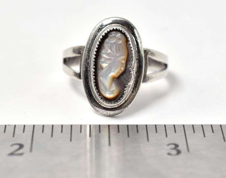 Abalone Gemstone Cameo Ring in Sterling Silver