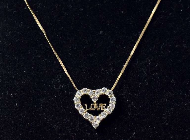 CZ Gemstone Heart Pendant Necklace in Vermeil Sterling Silver