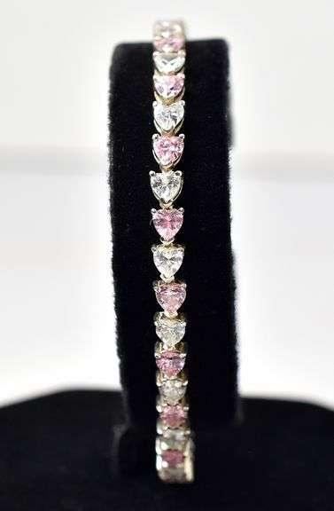Pink and White Cz Gemstone Bracelet in Sterling Silver