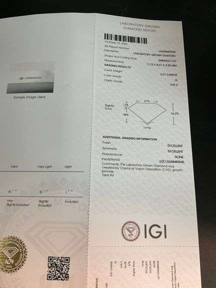 I.G.I CERTIFIED 5.01 CARAT LAB GROWN DIAMOND