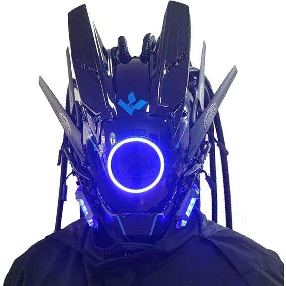 Futuristic Alien-Style Mask with LED Lights and Braided Tubes