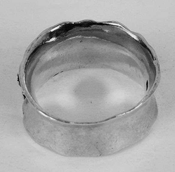 Signed Wide Sterling Carved Roses Ring, Size 8.5