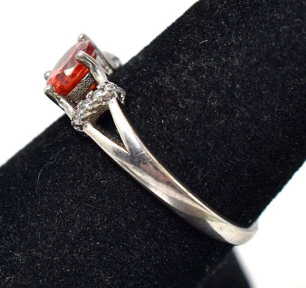 Red and White CZ Gemstone Ring in Sterling Silver