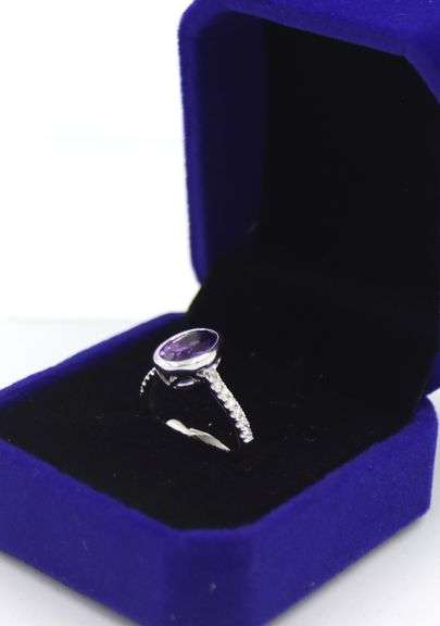 14kt White gold amethyst and diamond ring
