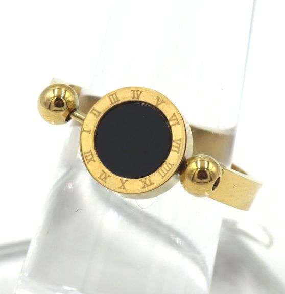 Gold plated reversible black onyx and opal ring