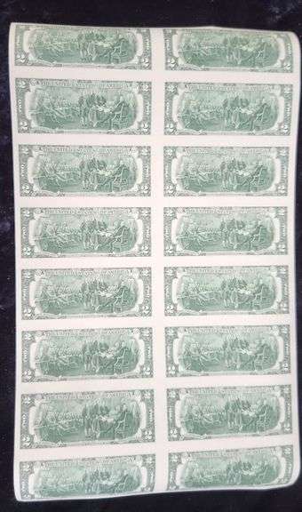 2013 Two Dollar Bill Uncut Currency Sheet, 16 Notes