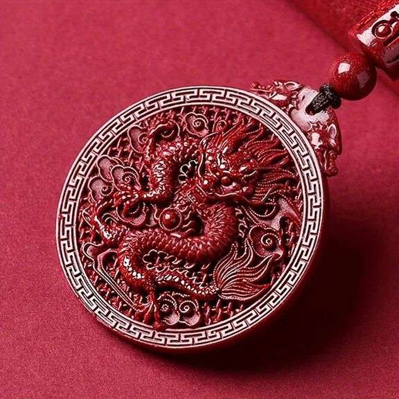 Hand-Carved Dragon Zodiac Pendant in Red Stone