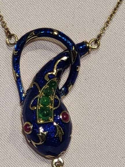 Exquisite One-of-a-Kind 9K Yellow Gold Fish Necklace with Tanzanite, Ruby, Emerald, and Blue Enamel