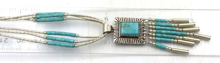 Lot of 2 American Indian turquoise sterling silver necklaces