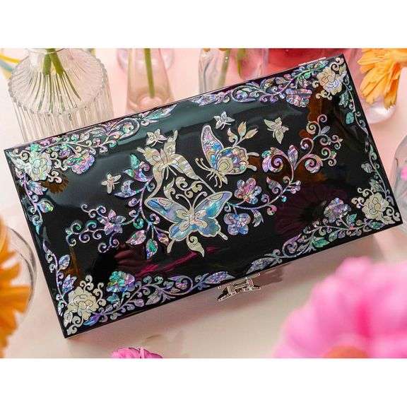 Mother of Pearl Butterfly Floral Jewelry Organizer Box