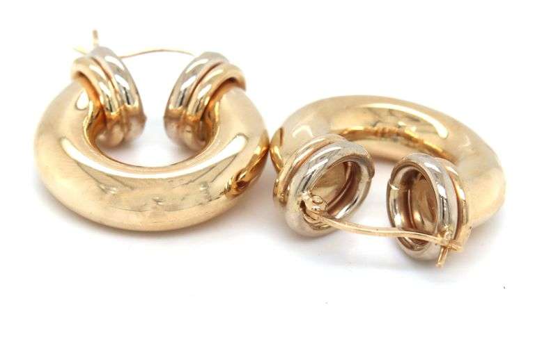 14kt Yellow gold Fancy wide Tube gold hoop earrings