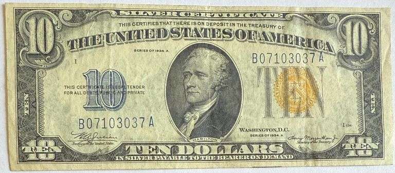 $10 North Africa Emergency Issue 1934A Silver Certificate.