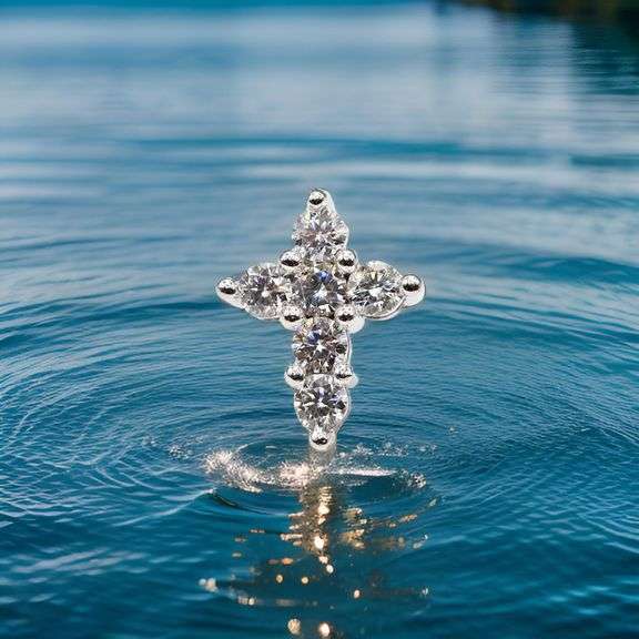 Sparkling 14 Kt White Gold Plated Simulated Diamond Cross Pendant