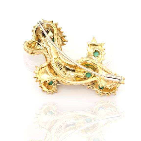 18k Yellow Gold Natural Turquoise Poodle Brooch Pin