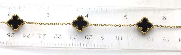 Gold plated black onyx clover necklace