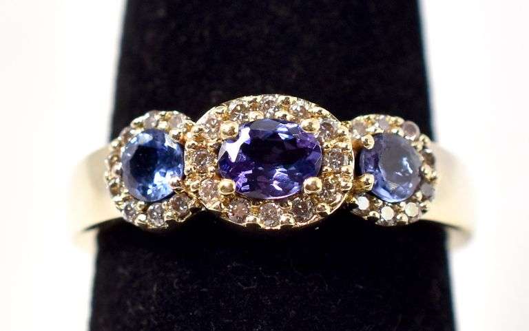 Pretty 14K Yellow Gold Diamond and Purple Gemstone Ring