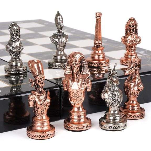 Egyptian Chess Set with Marbled Foldable Board