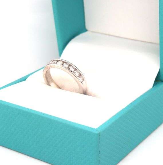 14kt White gold diamond channel set band