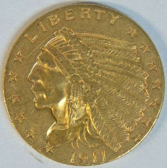 Highly lustrous 1911 US $2.50 Indian Gold Piece