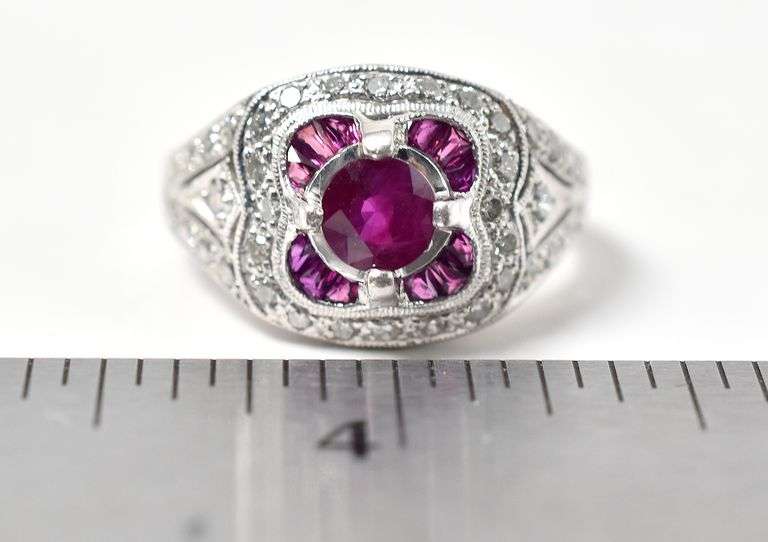 Vintage Platinum Ruby and Diamond Ring