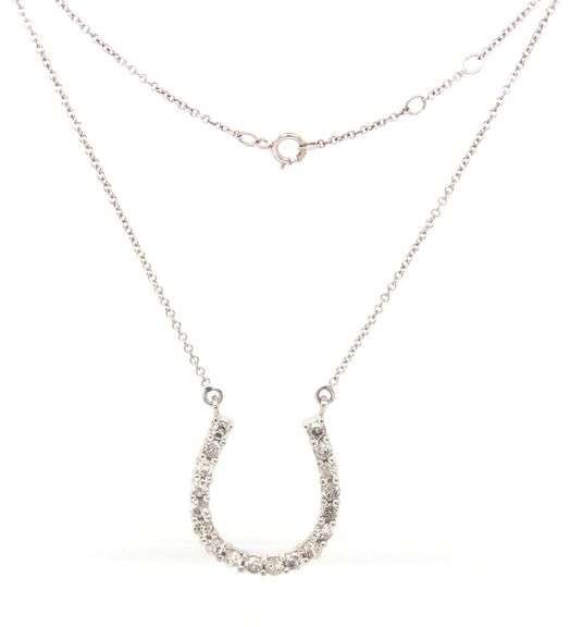 14kt White gold 0.75ctw diamond horse shoe pendant on chain