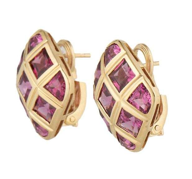 Rhodolite Garnet Bezel Set Clip On Earrings in 14K