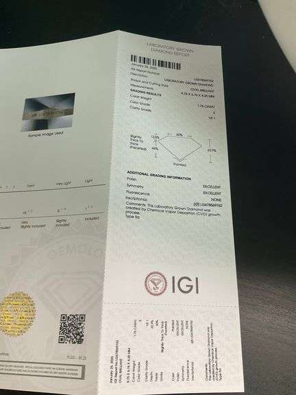 I.G.I CERTIFIED 1.76 CARAT OVAL SHAPED DIAMOND