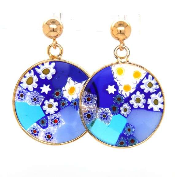 14kt Yellow gold Millefiori dangle earrings