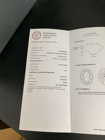 I.G.I CERTIFIED 5.08 CARAT OVAL SHAPED DIAMOND