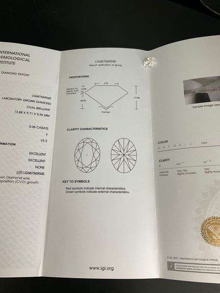 I.G.I CERTIFIED 5.08 CARAT OVAL SHAPED DIAMOND