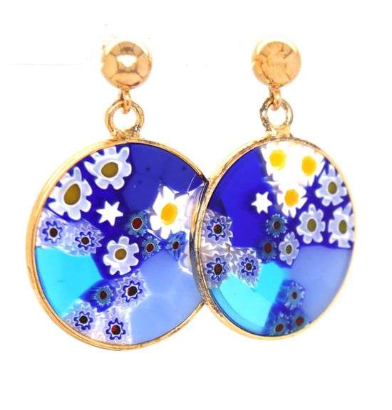 14kt Yellow gold Millefiori dangle earrings