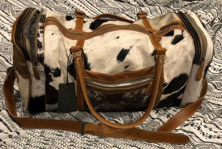 Cowhide & Leather Duffle Travel Bag