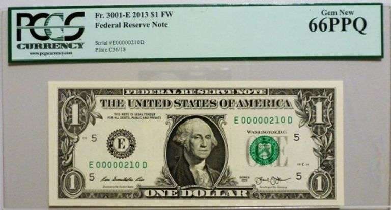 Superb Crisp 2013 $1 Richmond Very Low # 00000210 PCGS 66 PPQ!
