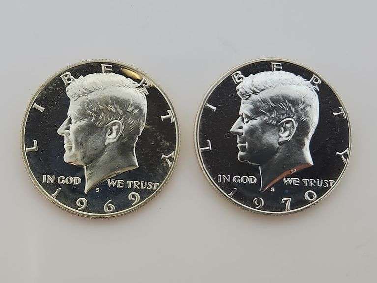 1969 S & 1970 S Proof Silver Kennedy Half Dollars