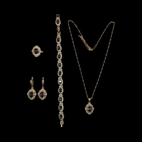 18 Kt Yellow Gold Plate 4 Piece Lab Simulated Alexandrite Jewelry Set