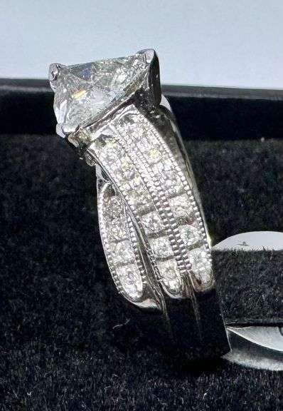 14K White Gold Trillion Cut Diamond Ring