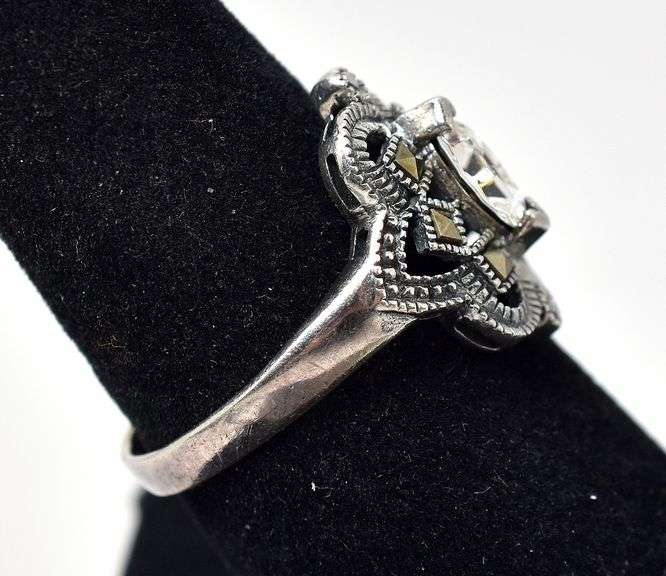 CZ and Marcasite Gemstone Ring in Sterling Silver