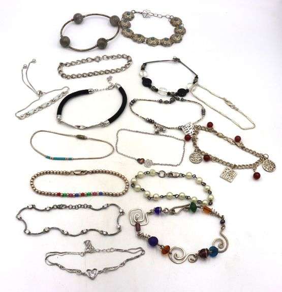 Big group lot of 16 vintage 925 sterling silver bracelets