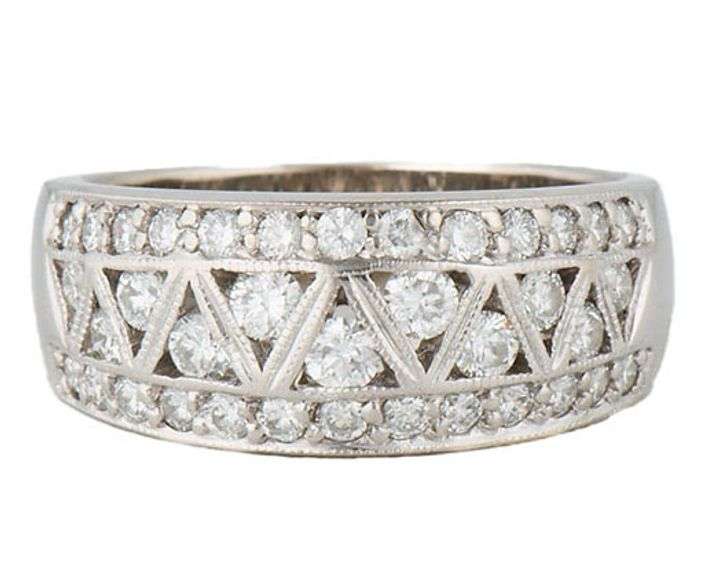 14kt White gold 1.00ctw Diamond Heirloom Milgrain Triple Row Frame Ring
